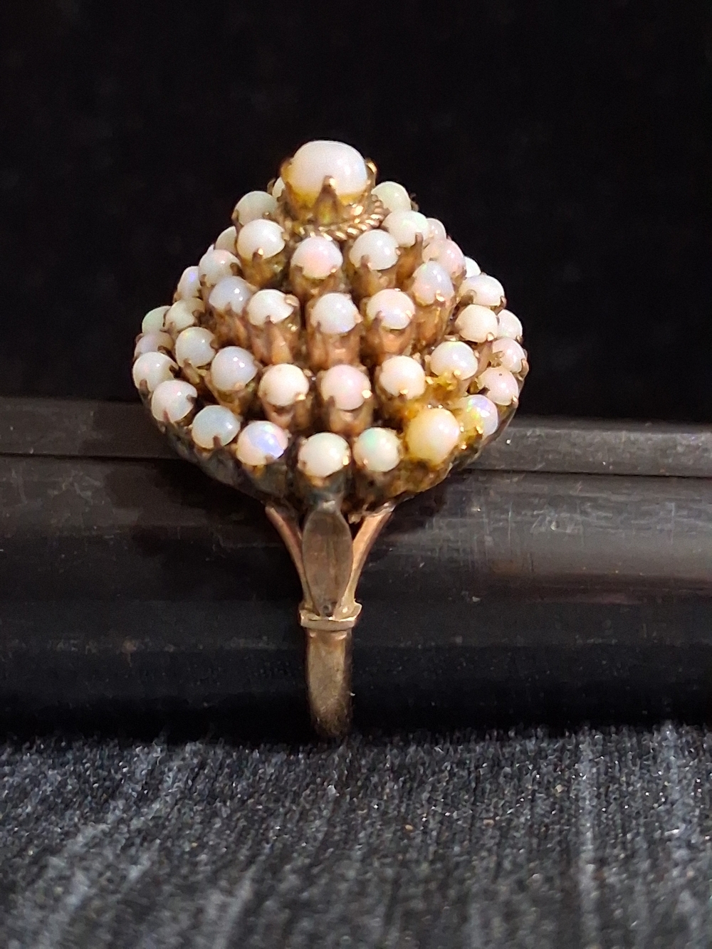 Vintage 14K Gold Opal Cluster Dome Ring - Mid-Century Thai Princess Style